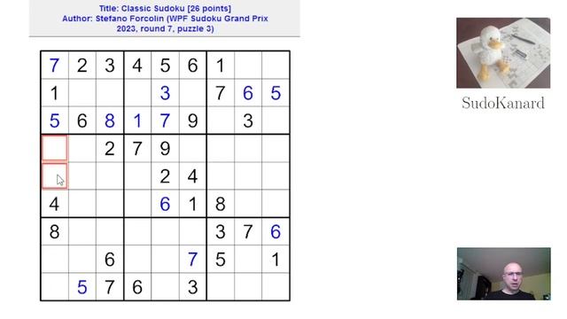 Sudoku classique, par Stefano Forcolin (WPF Sudoku Grand Prix 2023, round 7, puzzle 3) смотреть онлайн