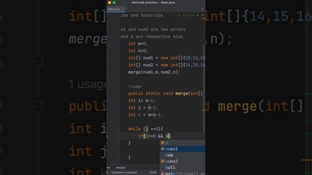 Merge Sorted Array | Leetcode 88 |  #codingjourney #coding #leetcode #codingchallenge #code #trick