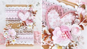 Наклеила кусочки кружева и бумаги на картон, добавила цветы, сердечко и сделала милую открытку💕