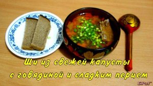 Щи из свежей капусты с говядиной и сладким перцем.