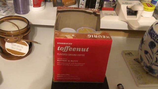 Coffee Time with Keurig’s Starbucks toffeenut and some Trader Joe’s Butter Almond Thins