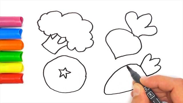 Рисуем овощи для детей: помидор, морковь, брокколи / How to draw vegetables Tomato, Carrot, etc смотреть онлайн