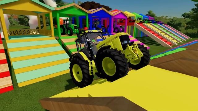 TRANSPORTING FIVE COLOR NEW HOLLAND TRACTOR, RIGITRAC, POLICE DODGE, HUMMER, MERCEDES! - FARMING 22 смотреть онлайн