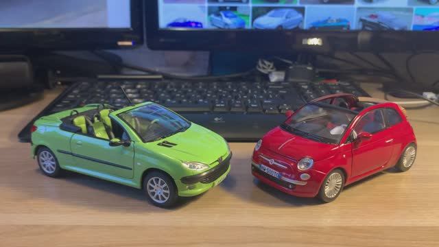 Обзор моделей Peugeot 206 cc от Welly и Fiat 500 от Motormax в масштабе 1/24