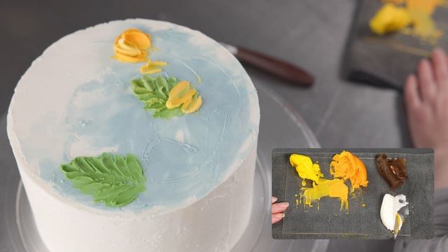 How to make a palette knife sunflower cake [ Cake Decorating For Beginners ]