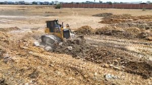 The New Up Date Project DumpTruck DONGFENG Unloading Soil Filling With Bulldozer SHANTUI Push Soil