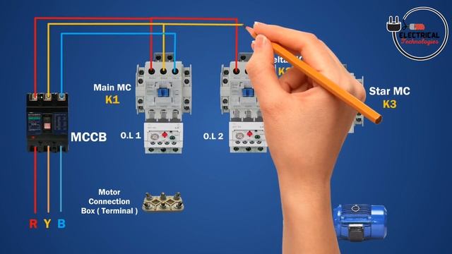 Star Delta Starter Power Wiring Diagram | 3 Phase Motor Star Delta Power Connection