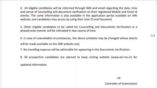ICAR Technician Document Verification | List 8 | ICAR IARI Technician DV | ICAR Technician T1 DV