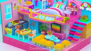 Делаем двухэтажный мини-домик для милого мишки с голубым и розовым цветами из картона