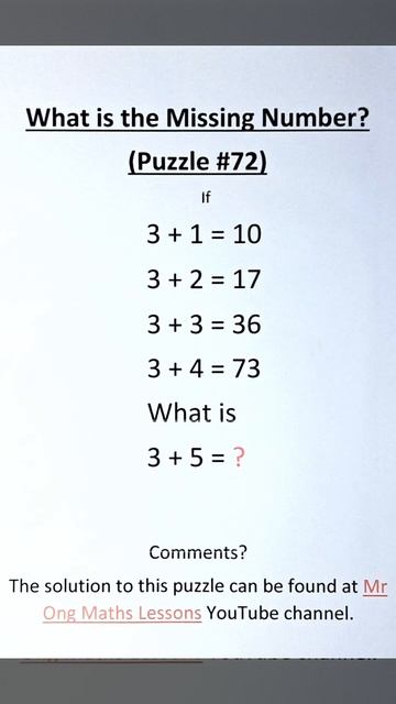 What is the Missing Number? (Puzzle 72). #logicpuzzles #maths #logicalpuzzles
