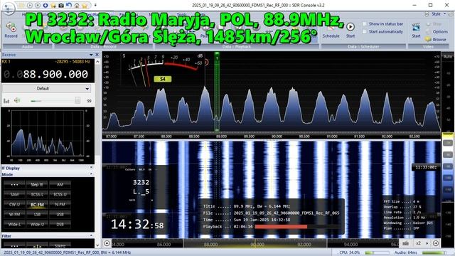 19.01.2025 11:32UTC, [Es, oos], Radio Maryja, Польша, 88.9МГц, 1485км, "Отче наш" на польском языке.