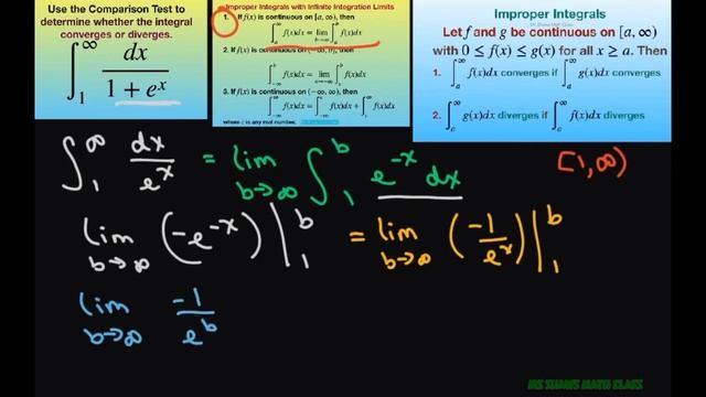 Use comparison test to determine if improper integral dx/(1+e^x) dx converges or diverges смотреть онлайн