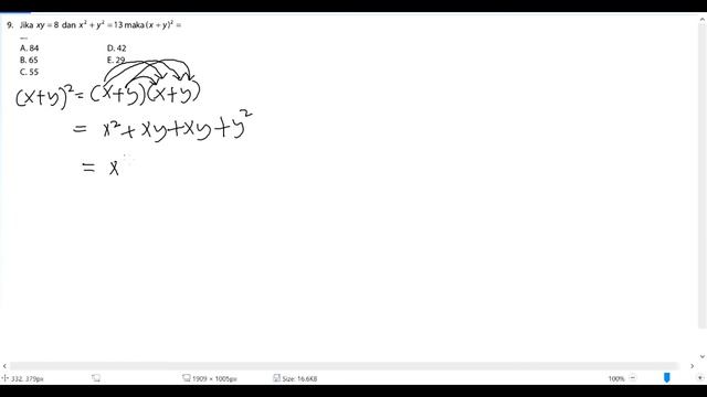 jika xy=8 dan x^2+y^2=13 maka (x+y)^2=... смотреть онлайн