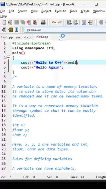 Class 3 | endl and variables in C++ | #shorts #cplusplusprogramming #cplusplustutorial