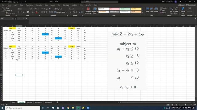 Simplex Algorithm. Artificial Variables. Penalty Method With Excel. смотреть онлайн