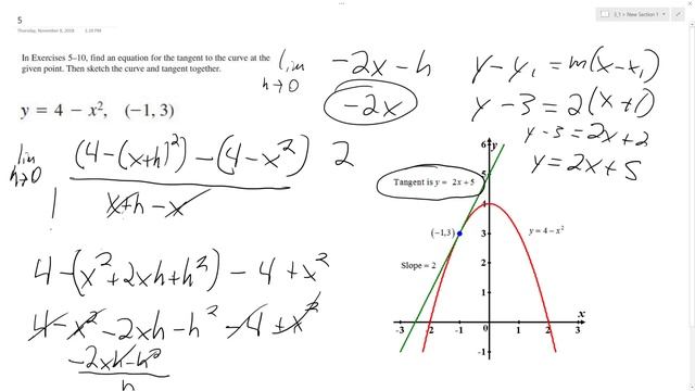 y = 4 - x^2, (-1,3) find an equation for the tangent to the curve at the given point смотреть онлайн