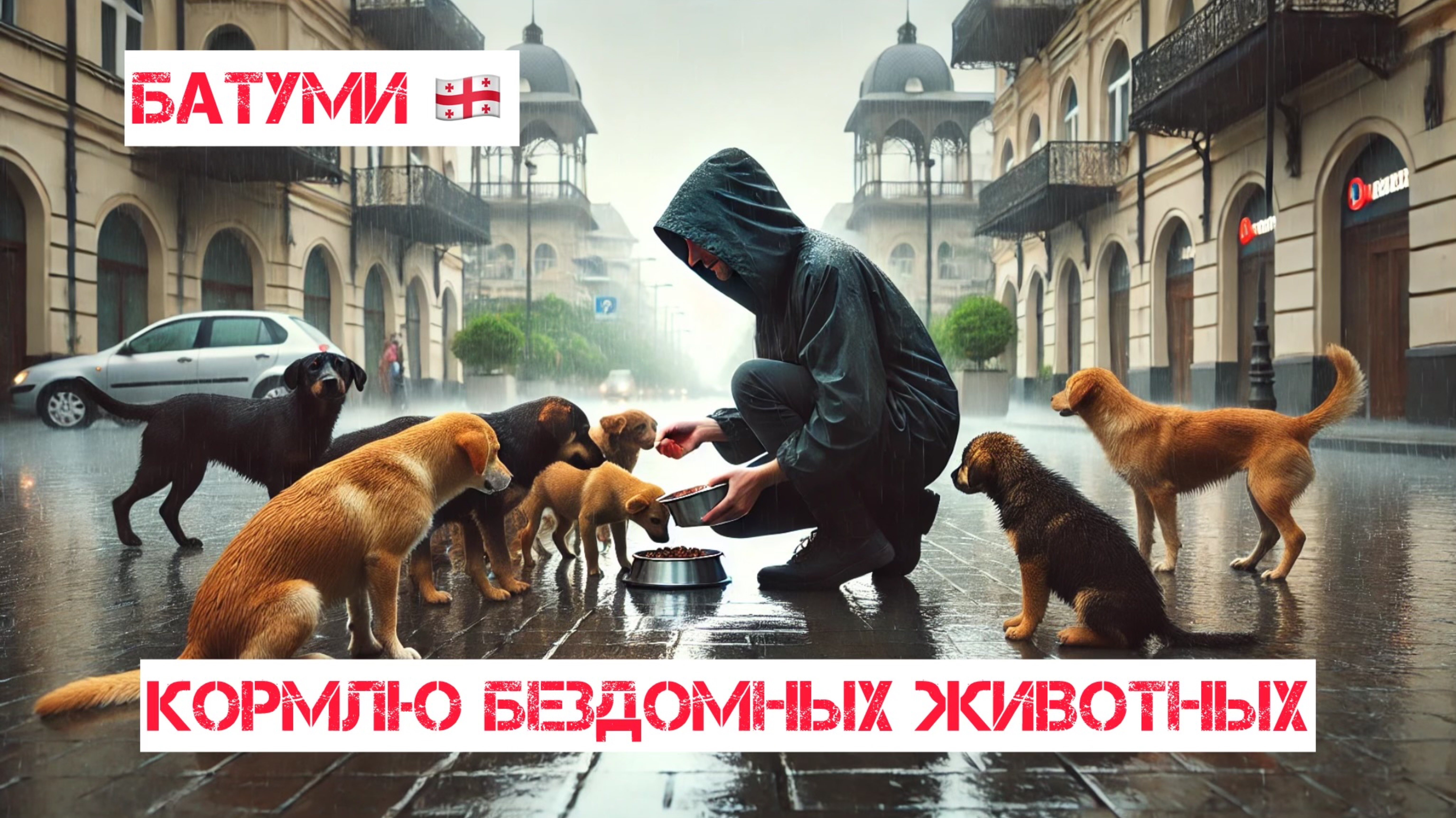 Как живут уличные животные в непогоду? Кормлю бездомных животных в городе собак - Батуми