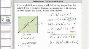 Pythagorean Thm and Quadratic Formula App:  Rectangle Dimensions Given Diagonal and Area