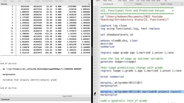 Introductory Stata 21: Functional Form and Predicted Values (margins) смотреть онлайн