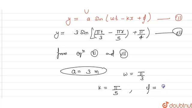 The equation of the progressive wave is `y = 3 sin[pi(t/3-x/5)+pi/4]` , where смотреть онлайн