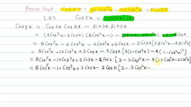 Prove that cos 5x = 16 cos^5x - 20 cos^3x + 5 cos x // trigonometric functions // त्रिकोणमित