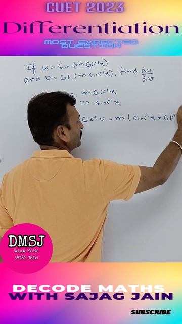 Differentiation: Finding du/dv for u = sin(mcos^(-1) x) and v = cos(msin^(-1) x) | CUET 2023 |