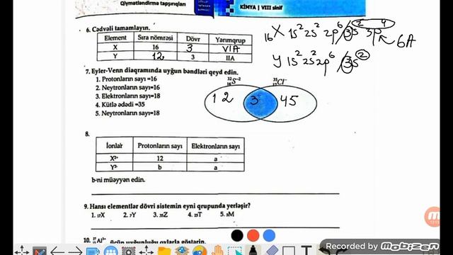 Kimya | Sinif testi | 8-ci sinif | Dövri qanun | A variantı.