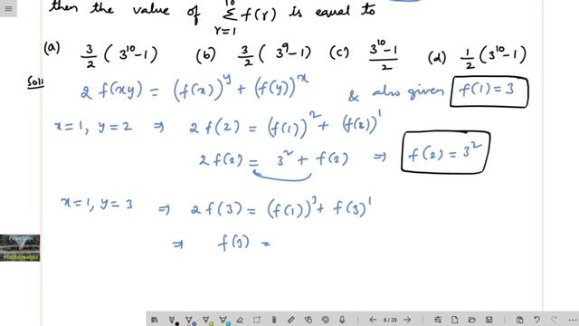 If 2f(xy)=(f(x))^y+(f(y))^x for all x,y and f(1)=3, then the value of sum (r=1 to 10) f(r)=/functio смотреть онлайн