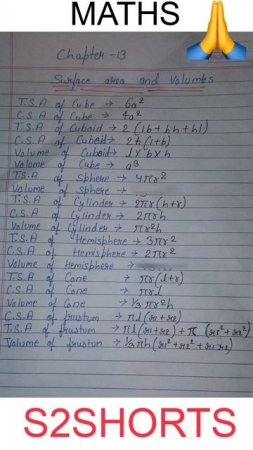 surface area and volume class 10 all formulas || #SHORTS