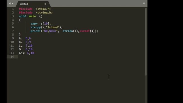 C Programming question on difference between strlen library function and sizeof of a string