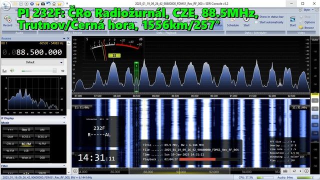 19.01.2025 11:30UTC, [Es, oos], ČRo Radiožurnál, Чехия, 88.5МГц, 1556км