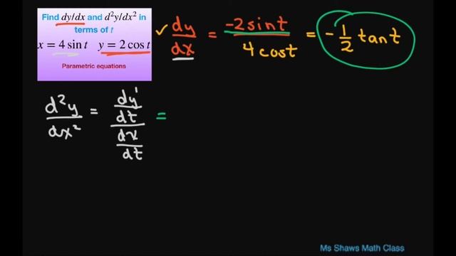 Find first and second derivative in terms of t, x = 4 sin t, y = 2 cos t. Parametric equations смотреть онлайн