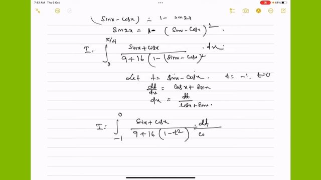 Integration 0 to pi/4 (sinx+cosx)dx/(9+16sin2x) смотреть онлайн