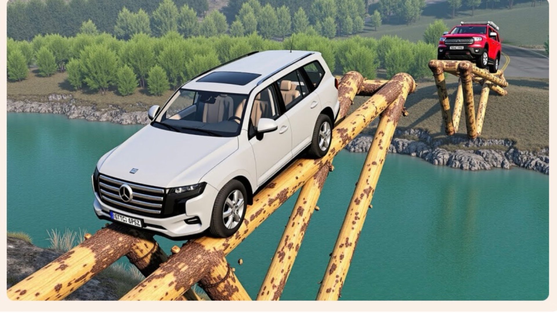 Машина пытаются проехать по разрушенному мосту в BeamNG Drive смотреть онлайн