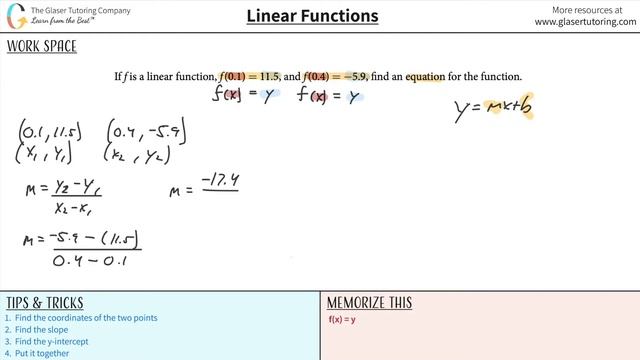If f is a Linear Function, f(0.1) = 11.5, and f(0.4) = -5.9, Find an Equation for the Function смотреть онлайн