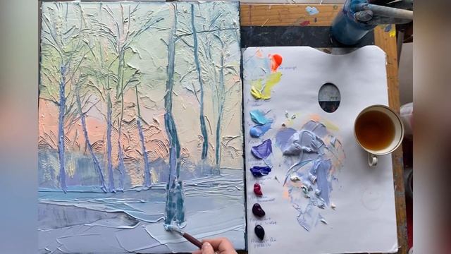 how to paint a frosty morning with acrylic texture