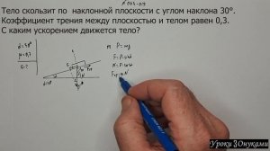 003-019 С каким ускорением движется тело по наклонной плоскости?