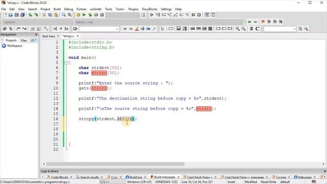 strcpy() function in C Programming Language