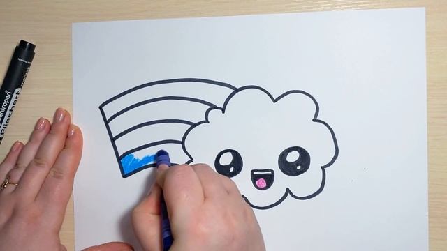 Как нарисовать облако с радугой - рисование для детей. Кавайные рисунки (kawaii) смотреть онлайн