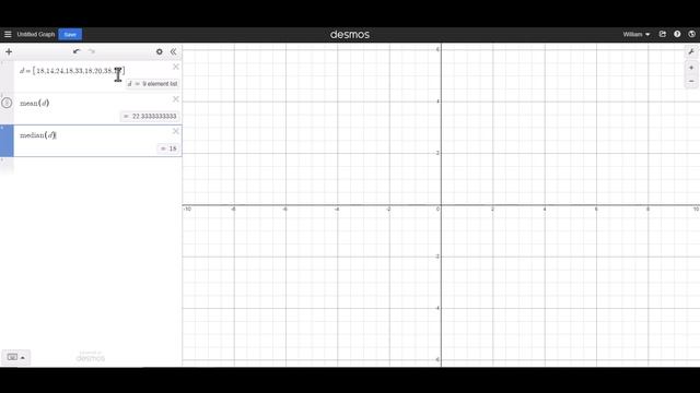 Mean, Median, Mode & Range using Desmos