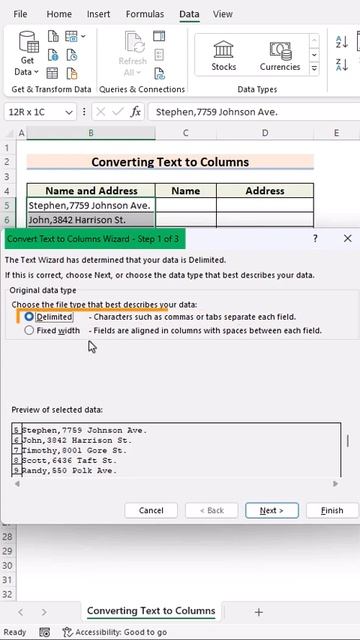 Convert Text to Columns #excel #excelsolutions #exceltips