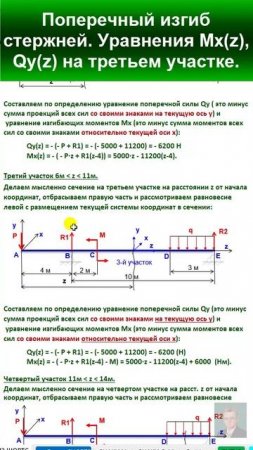 45.7 Решение Задачи 3. Поперечный изгиб прямых стержней. Построение эпюр Mх Qу на 3 участке.