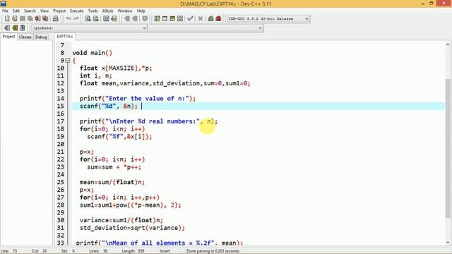 C program to compute Sum, Mean & Standard deviation of N numbers using pointers