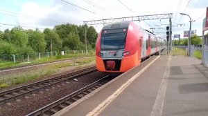 Двойной Электропоезд Ласточка эс2г-027+эс2г-024 До станции Тосно Пролетает мимо Ижорский Завод