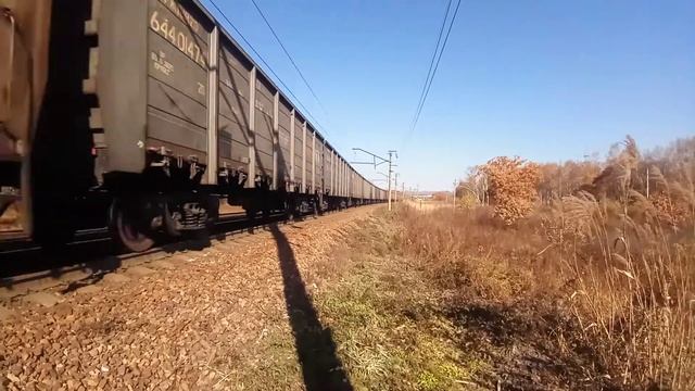 Система электровозов 2ЭС5К-141/131 "Ермак" с грузовым поездом. смотреть онлайн