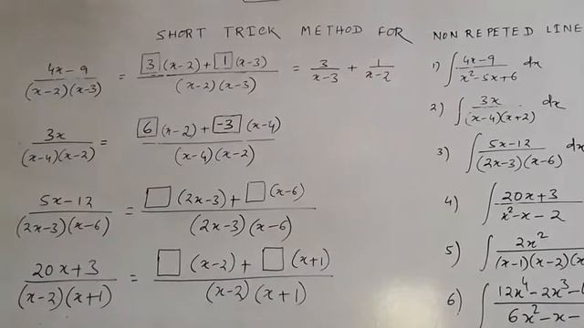 Integration By Partial Fraction Method And Problems 1 to 6 Chapter 6(Part 2) Class 12 #shorttricks