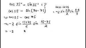 cos 15° - sin 15° = ?