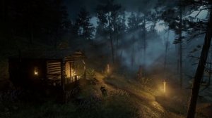 Благодатный лесной дождь у бревенчатого домика звучит 10 часов для сна