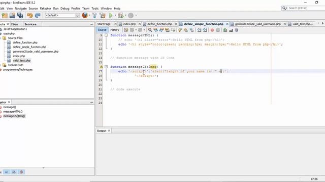 define function with parameter and generate JavaScript code | Object-Oriented Programming in php