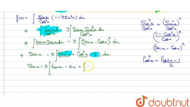 If `f(x)=int(sinx)/(cos^(2)x)(1-3sin^(3)x)dx`, then value of `(f(0)-f(pi)+(9pi)/2)` is смотреть онлайн